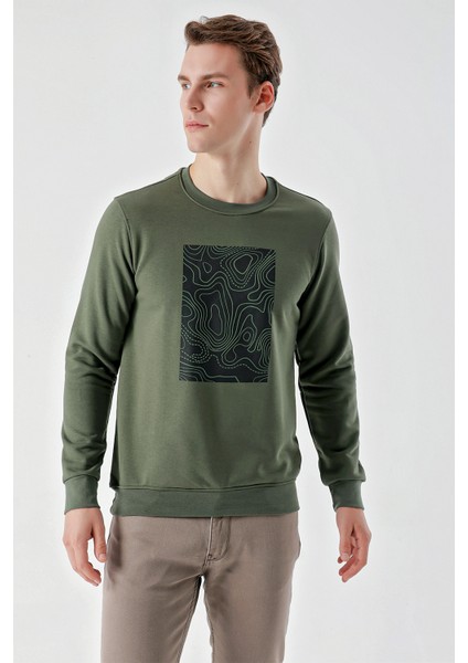 Erkek Haki Trend Bisiklet Yaka Sweat-Shirt modelleri