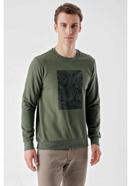 Erkek Haki Trend Bisiklet Yaka Sweat-Shirt fırsatları