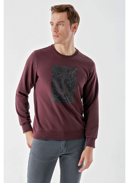 Erkek Mürdüm Trend Bisiklet Yaka Sweat-Shirt