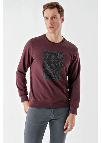 Erkek Mürdüm Trend Bisiklet Yaka Sweat-Shirt