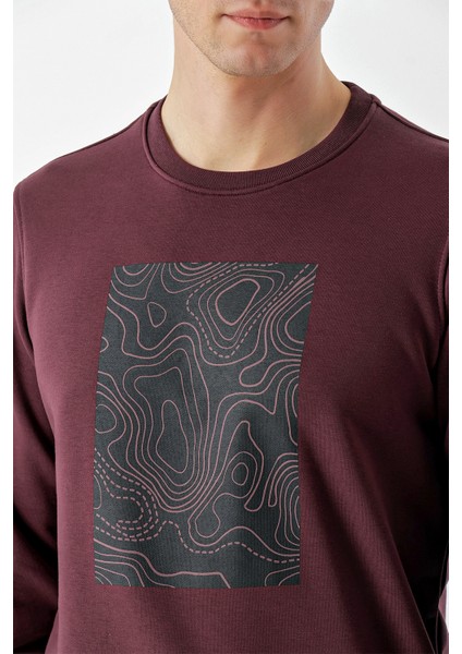 Erkek Mürdüm Trend Bisiklet Yaka Sweat-Shirt