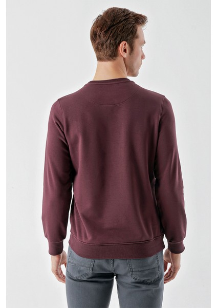 Erkek Mürdüm Trend Bisiklet Yaka Sweat-Shirt