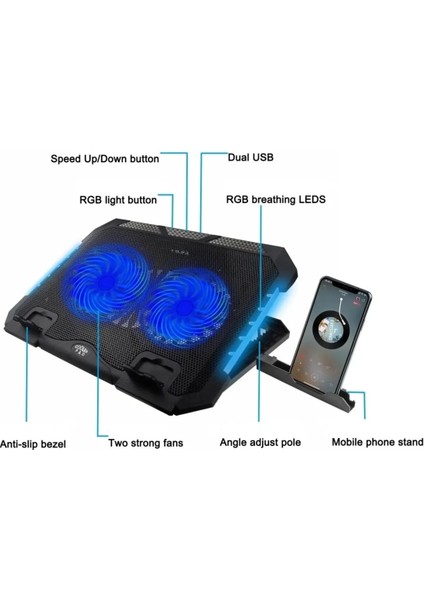 S900 Rgb Gaming Pad 2 Fanlı Notebook Laptop Soğutucu Fan LED Işıklı Dizüstü Bilgisayar Standı Stant fiyatları