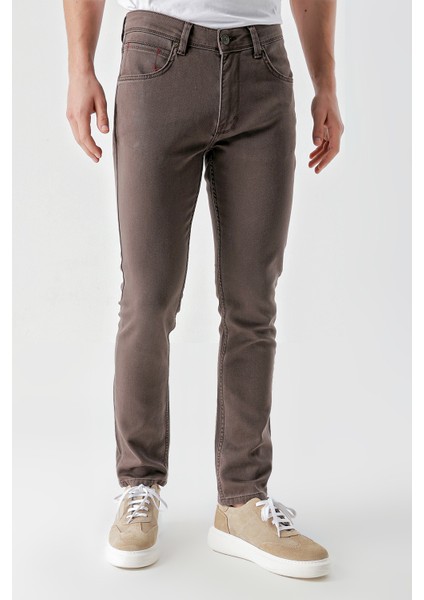 Erkek Kahve Mevsimlik Pamuk 5 Cep Slim Fit Jean Pantolon