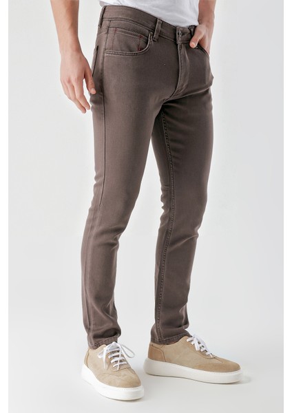 Erkek Kahve Mevsimlik Pamuk 5 Cep Slim Fit Jean Pantolon fiyatları