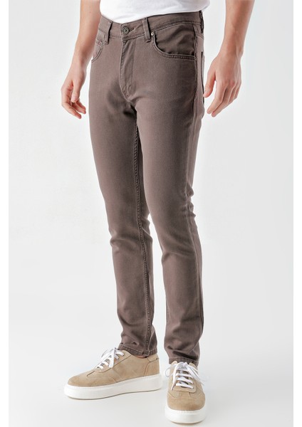 Erkek Kahve Mevsimlik Pamuk 5 Cep Slim Fit Jean Pantolon modelleri