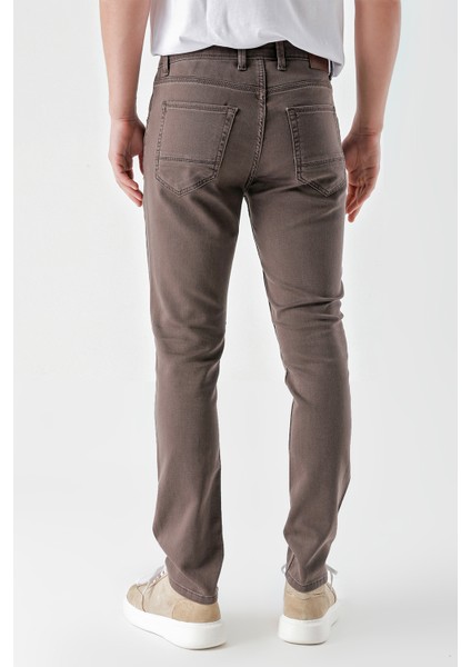Erkek Kahve Mevsimlik Pamuk 5 Cep Slim Fit Jean Pantolon fırsatları