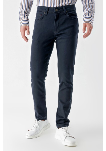 Erkek Lacivert Mevsimlik Pamuk 5 Cep Slim Fit Jean Pantolon