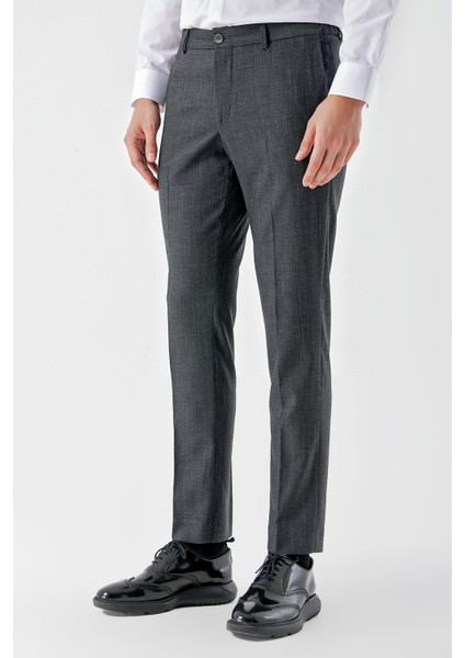 Erkek Füme Poliviskon Trend Desenli Dynamic Fit Classic Pantolon