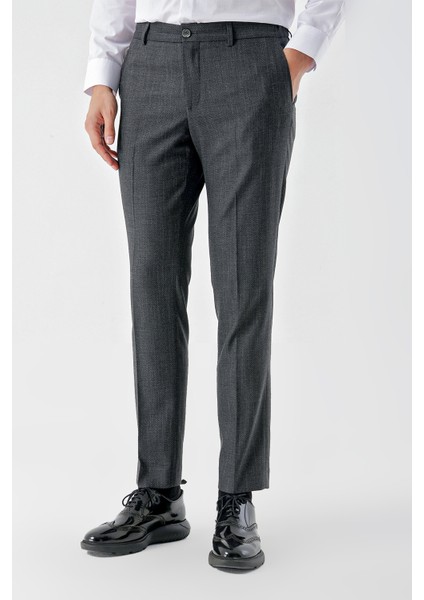 Erkek Füme Poliviskon Trend Desenli Dynamic Fit Classic Pantolon