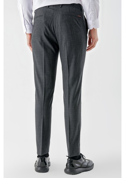 Erkek Füme Poliviskon Trend Desenli Dynamic Fit Classic Pantolon