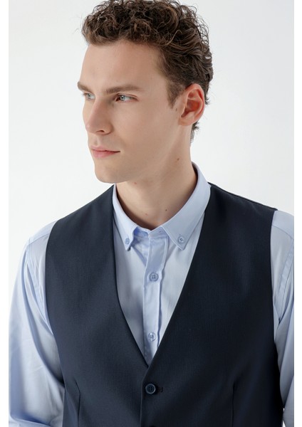 Erkek Lacivert Rabat Jakarlı Slim Fit Yelek fırsatları