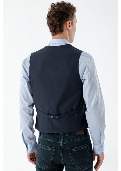 Erkek Lacivert Rabat Jakarlı Slim Fit Yelek indirimleri