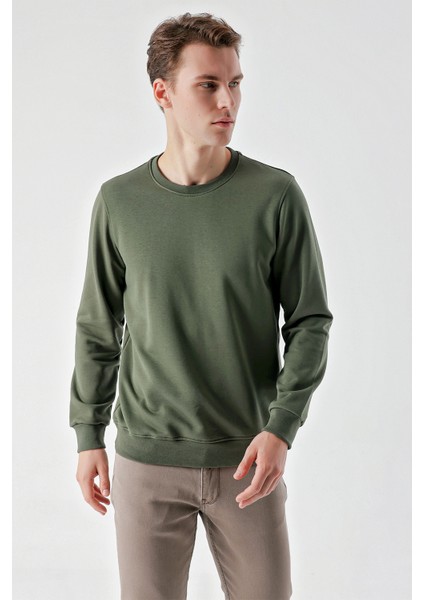 Erkek Yeşil Basic Bisiklet Yaka Sweat-Shirt