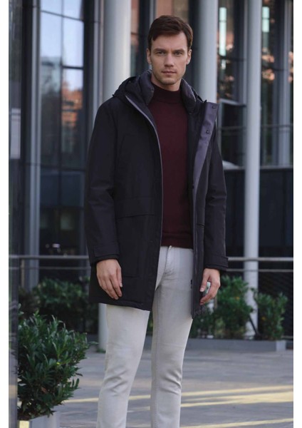 Erkek Siyah Flora Çıtçıtlı Kapüşonlu Dynamic Fit Rahat Kesim Mont fiyatları