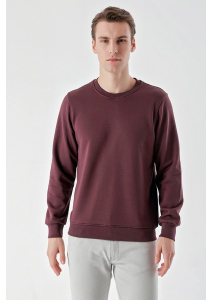 Erkek Mürdüm Basic Bisiklet Yaka Sweat-Shirt