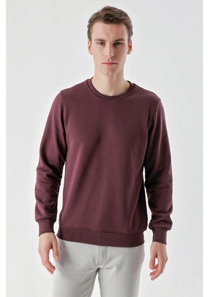 Erkek Mürdüm Basic Bisiklet Yaka Sweat-Shirt