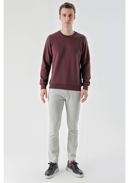Erkek Mürdüm Basic Bisiklet Yaka Sweat-Shirt