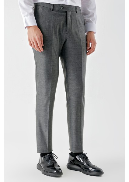 Erkek Gri Poliviskon Trend Desenli Slim Fit Classic Pantolon