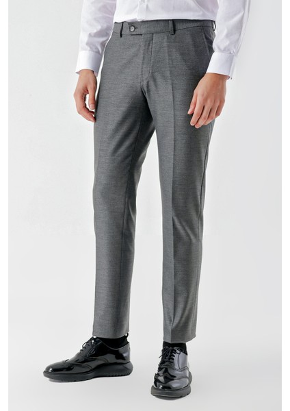 Erkek Gri Poliviskon Trend Desenli Slim Fit Classic Pantolon fiyatları