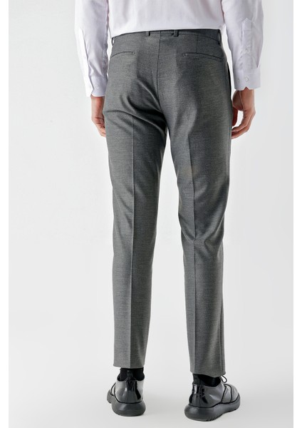 Erkek Gri Poliviskon Trend Desenli Slim Fit Classic Pantolon fırsatları