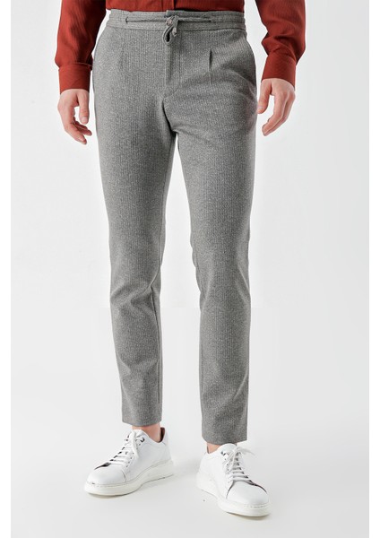 Erkek Gri Poliviskon Trend Ipli Jogger Slim Fit Spor Pantolon