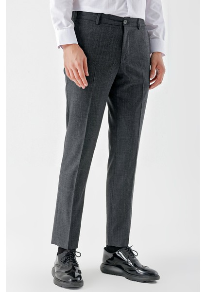 Erkek Füme Poliviskon Trend Desenli Dynamic Fit Classic Pantolon