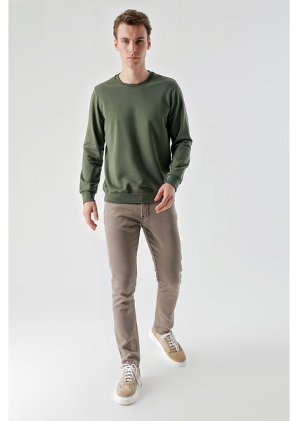 Erkek Yeşil Basic Bisiklet Yaka Sweat-Shirt indirimleri