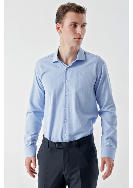 Erkek Mavi Trend Baskılı Desenli Italyan Yaka Slim Fit Gömlek fiyatları