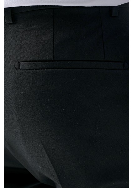 Erkek Siyah Poliviskon Basic Düz Desen Slim Fit Classic Pantolon