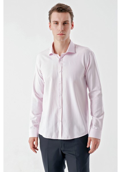 Erkek Pembe Trend Jakar Desen Italyan Yaka Slim Fit Gömlek fiyatları