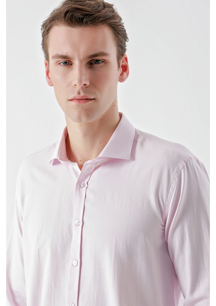 Erkek Pembe Trend Jakar Desen Italyan Yaka Slim Fit Gömlek fırsatları