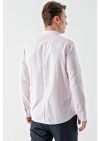 Erkek Pembe Trend Jakar Desen Italyan Yaka Slim Fit Gömlek indirimleri