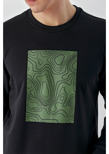 Erkek Siyah Trend Bisiklet Yaka Sweat-Shirt fırsatları