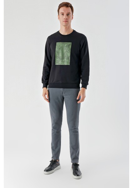 Erkek Siyah Trend Bisiklet Yaka Sweat-Shirt indirimleri