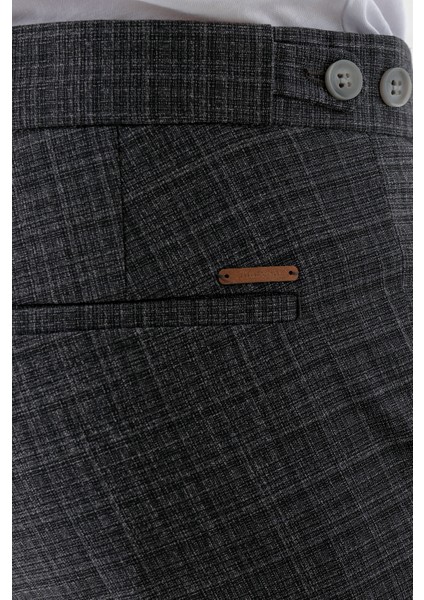 Erkek Füme Poliviskon Trend Ekoseli Slim Fit Classic Pantolon