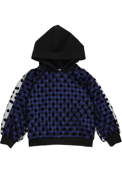 Kız Çocuk Puantiyeli Tül Detaylı Kapüşonlu Sweatshirt