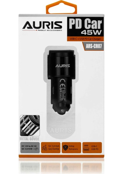 Araç Şarj Cihazı Hızlı Şarj Özellikli Oto Çakmaklık Şarjı 45 Watt Hızlı Şarj Qc 3.0 Usb+Usbc ARS07