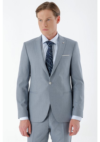 Erkek Mavi Mozaik Desenli Slim Fit Takım Elbise indirimleri