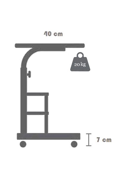 servetavcı Yükseklik Ayarlı ve Çift Raflı Laptop Sehpası ve Çalışma Masası - Atlantik Çam Beyaz (Tekerli) 70 x 40 cm