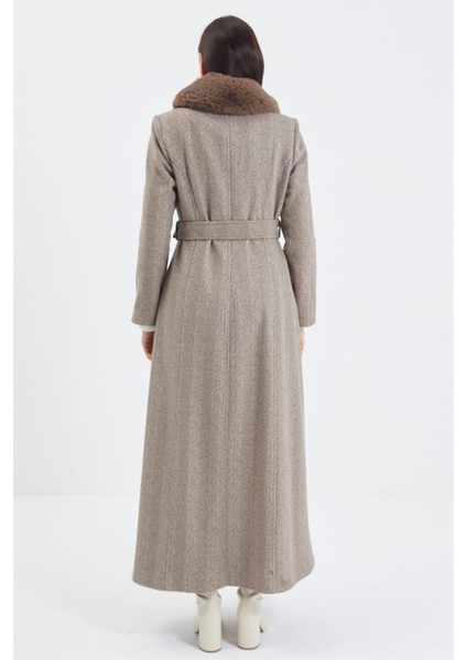 Kürk Yaka Kemer Detaylı Kaşe Manto indirimleri