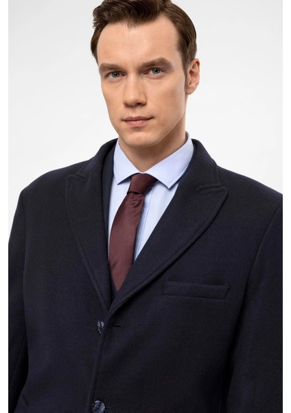 Slim Fit Yünlü Sivri Yaka Lacivert Erkek Kaban indirimleri