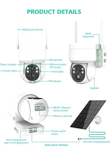 4g Lte 4mp Cctv Kamera Dış Mekan 1080P Kablosuz Güneş Güvenliği Wifi Pil Gücü Ağ Kamerası