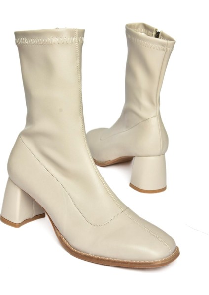 R404200109 Bej Streç Kalın Topuklu Kadın Bot fırsatları