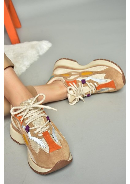 R312510504 Bej/turuncu Kumaş Kadın Spor Ayakkabı Sneakers