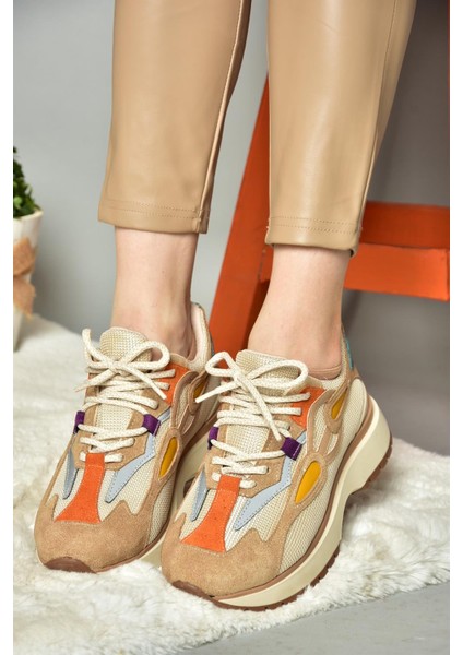 R312510504 Bej/turuncu Kumaş Kadın Spor Ayakkabı Sneakers modelleri