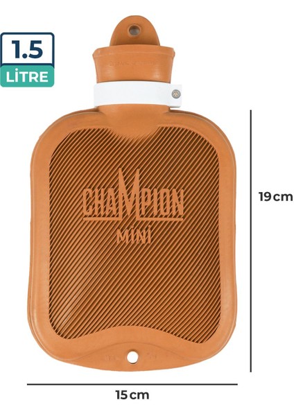 Champion Kauçuk Termofor Mini Sıcak Su Torbası, Kokusuz Sıcak Su Torbası  Turuncu 1,5 L