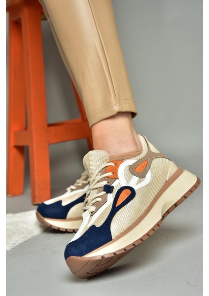 R312510504 Bej/lacivert Kumaş Kadın Spor Ayakkabı Sneakers modelleri