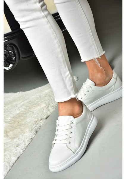 P555460903 Beyaz Deri Spor Ayakkabı Sneakers modelleri