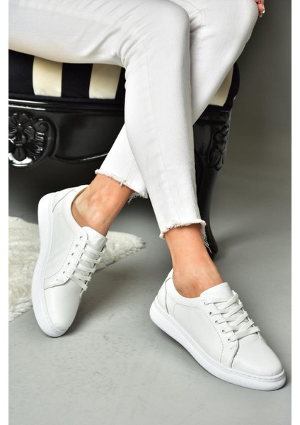 P555460903 Beyaz Deri Spor Ayakkabı Sneakers fırsatları